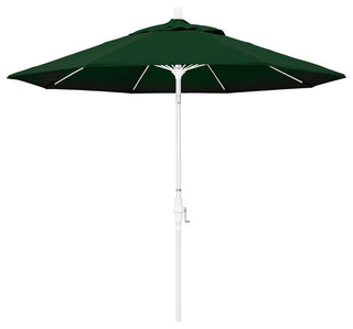9' Matted White Collar Tilt Crank Aluminum Umbrella, Pacifica, Hunter Green