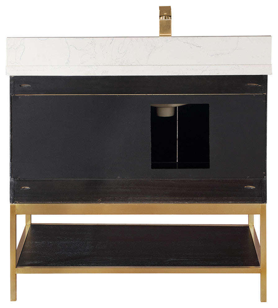 Wildy Black Oak Bathroom Vanity Set, 36", With Mirror