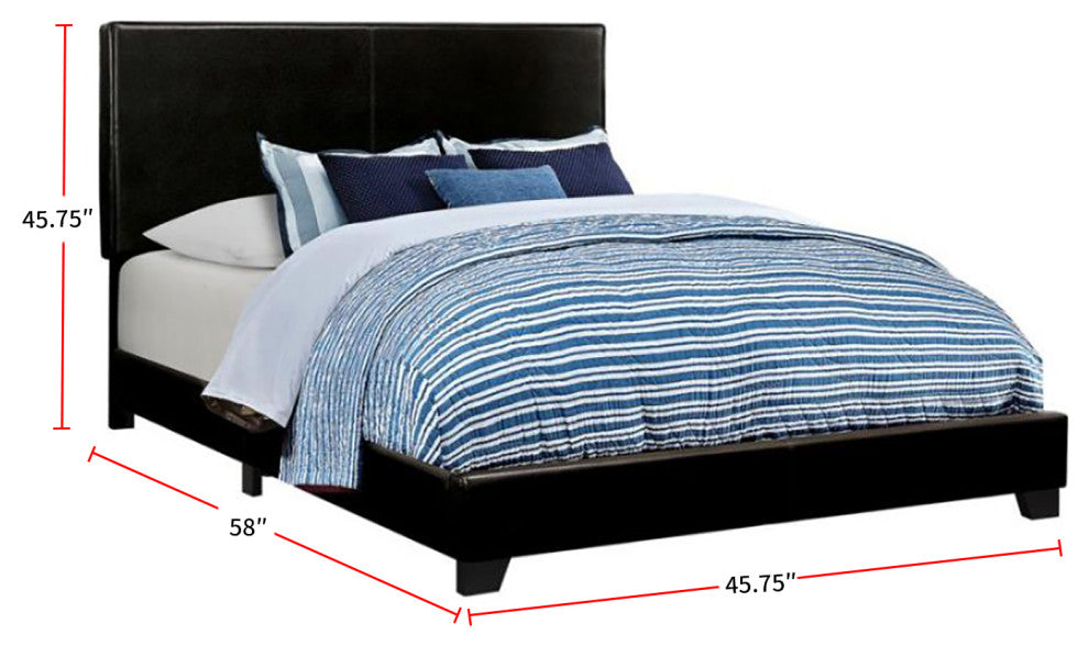 Leatherette Upholstered Bed, Full Size, Black