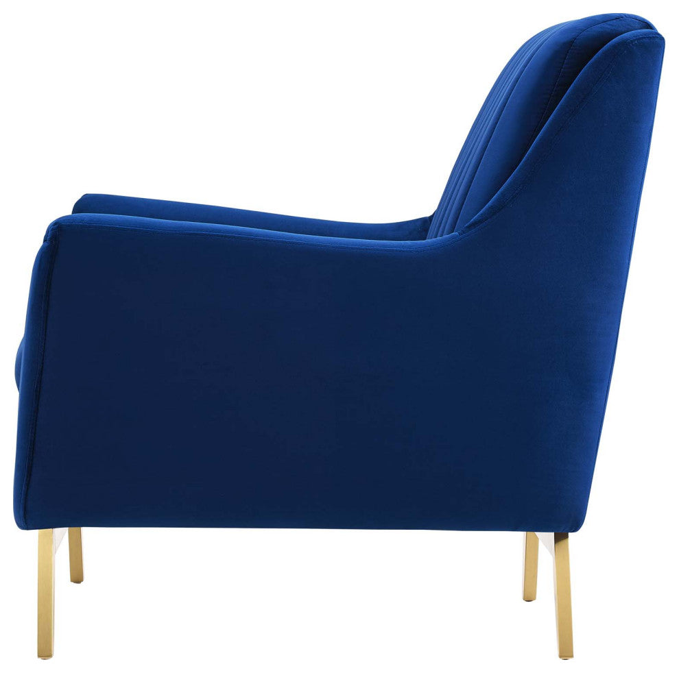 Tufted Armchair Accent Chair, Velvet, Blue Navy, Modern, Lounge Hospitality
