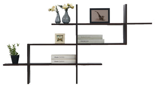 Danya B. 3-Tier Modern Ladder Cantilever Cubby Accent Wall Shelf, Walnut