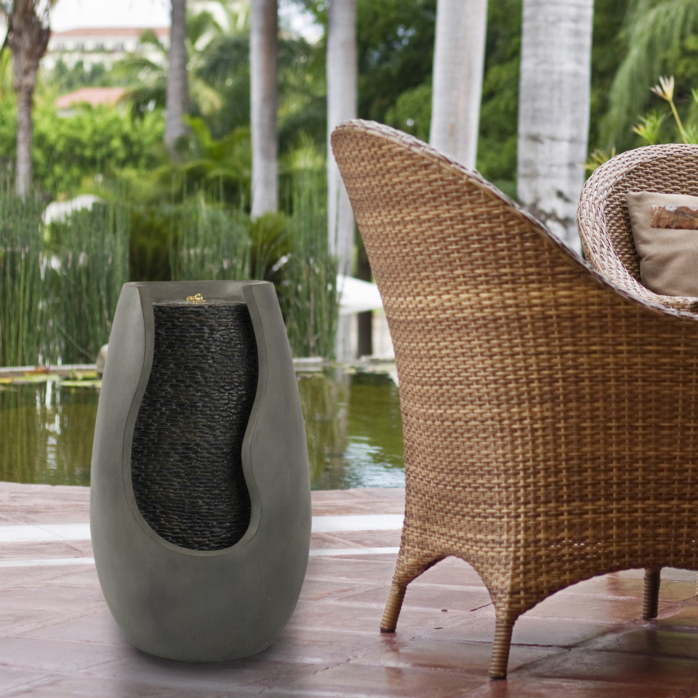 Pure Garden 14" Modern Concrete Pot Outdoor Zen Fountain