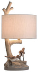 Iuka Farmhouse Birds On A Limb Table Lamp, Heathered Oatmeal Fabric Shade