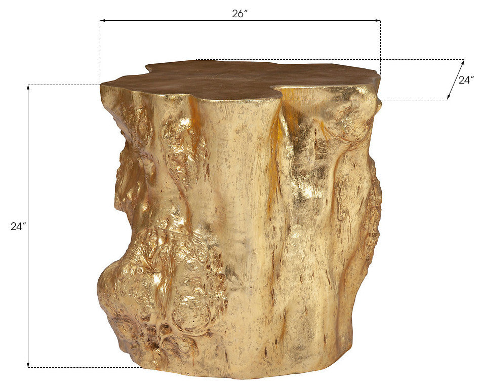 Log Side Table, Gold Leaf
