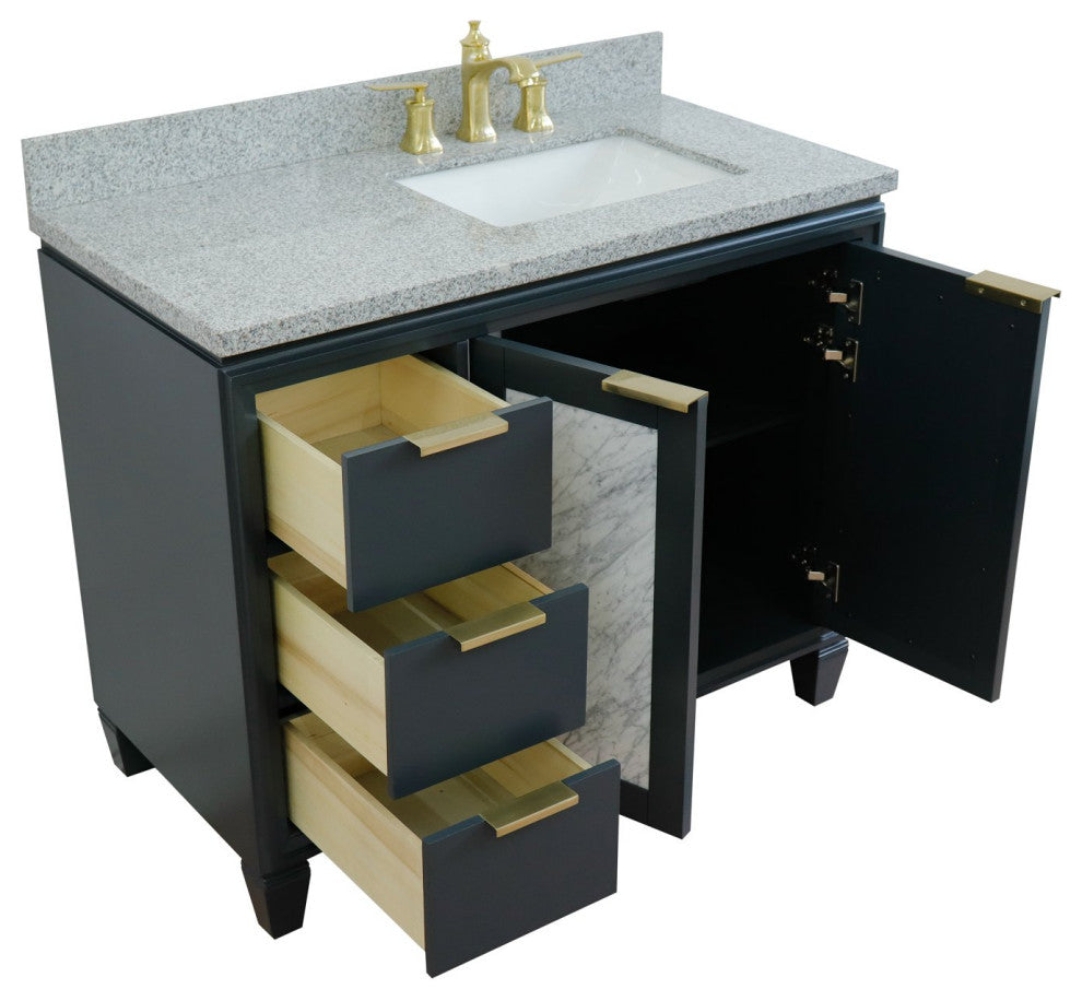 43" Single Vanity, Dark Gray Finish With Gray Granite
