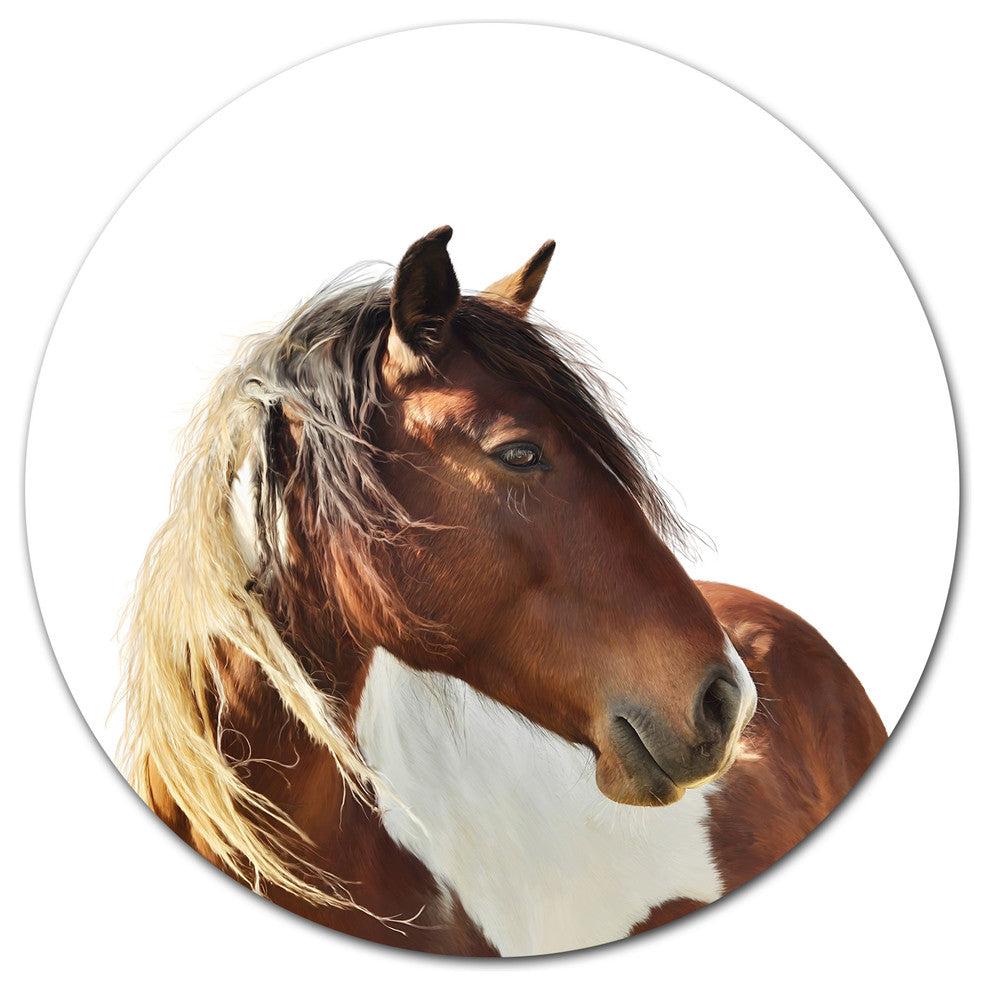 Brown Horse Illustration, Animal Disc Metal Wall Art, 11"