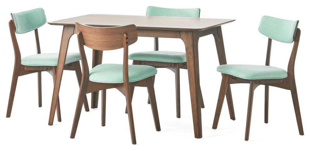 GDF Studio 5-Piece Meanda Mid Century Wood Dining Set, Mint