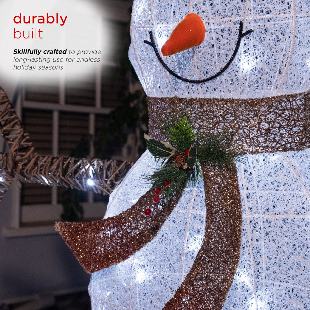 7.5 Feet Tall White Mesh Snowman with LED Lights