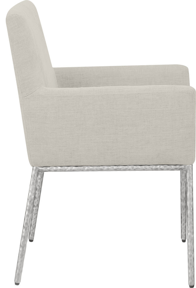 Reeves Upholstered Dining Chair, Cream, Chenille , AC, Brushed Silver, Set of 2