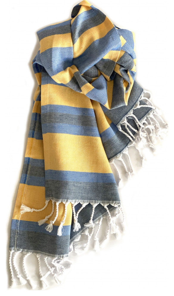Denim and Yellow Striped Design Turkish Beach Blanket