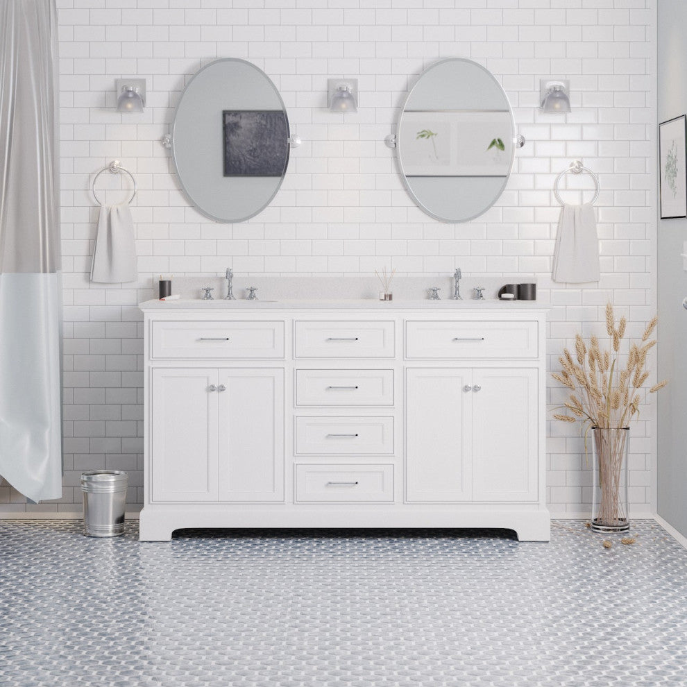Aria 60" Bathroom Vanity, White, Quartz, Double Vanity