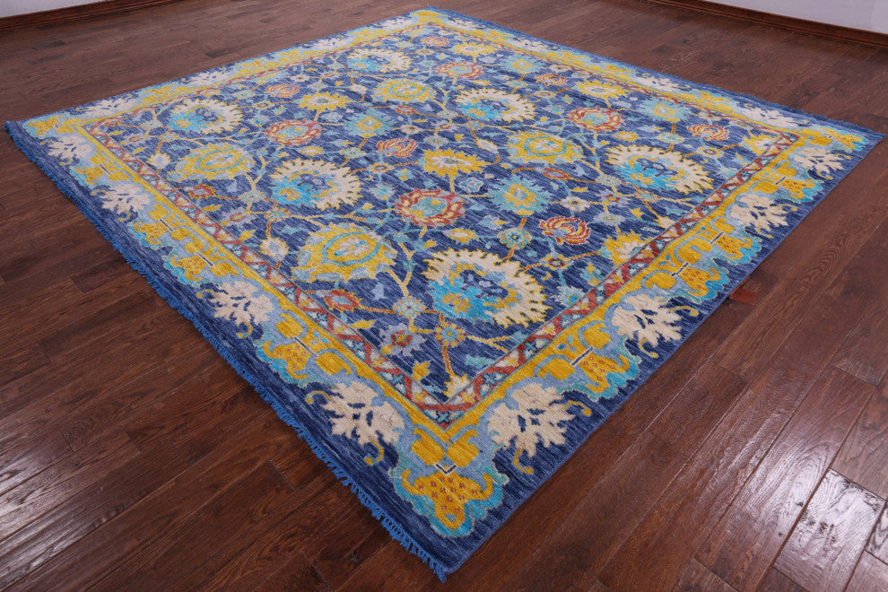 10' Square Hand-Knotted Turkish Oushak Wool Rug - Q13339