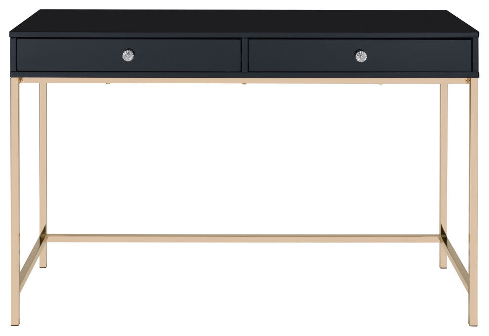 93540 Writing Desk, Black High Gloss & Gold Finish