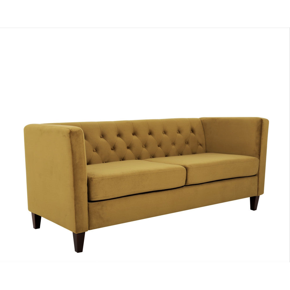 Sofa, Cushioned Seat With Button Tufted Backrest & Track Arms, Medallion Yellow