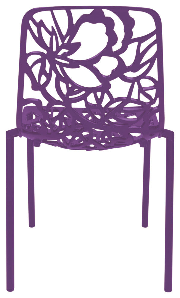 LeisureMod Devon Modern Outdoor Stackable Aluminum Dining Chair, Set of 2, Purple