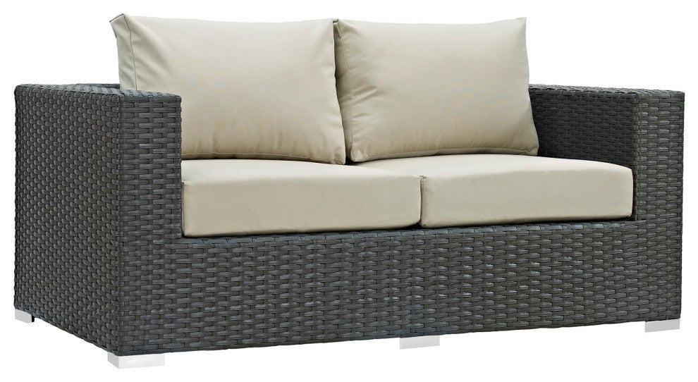 Canvas Antique Beige Sojourn 5 Piece Outdoor Patio Sunbrella Sectional Set