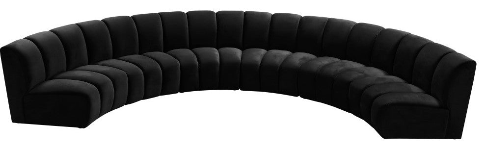 Infinity Channel Tufted Velvet Modular Chair, Black, 6 Piece