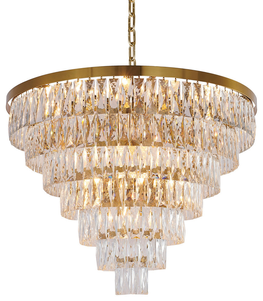 32" 27-Light Gold Metal 7-Tier Chandelier With Clear Crystals