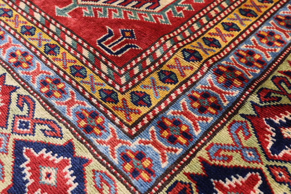Hand Knotted Geometric Super Kazak Rug 5' 10" X 7' 6" Q10626