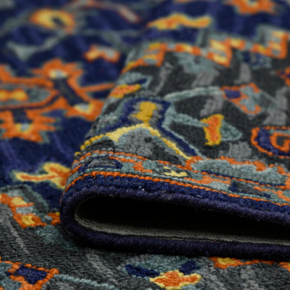 Boho Evreux Area Rug, Blue and Orange, 5'' x 8'', Medallion