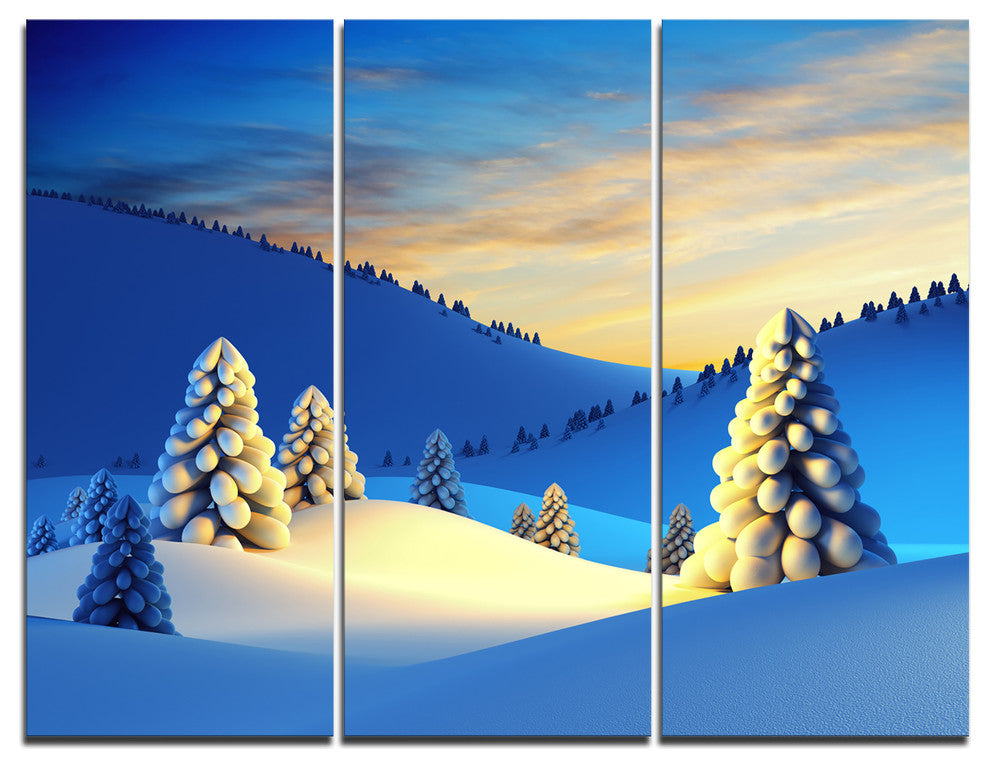 "Winter Mountains With Fir Trees" Photo Wall Art, 3 Panels, 36"x28"
