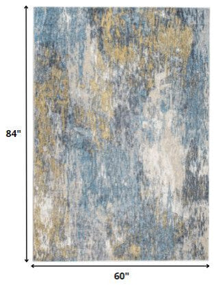 5"x8" Blue Gold Abstract Painting Modern Area Rug