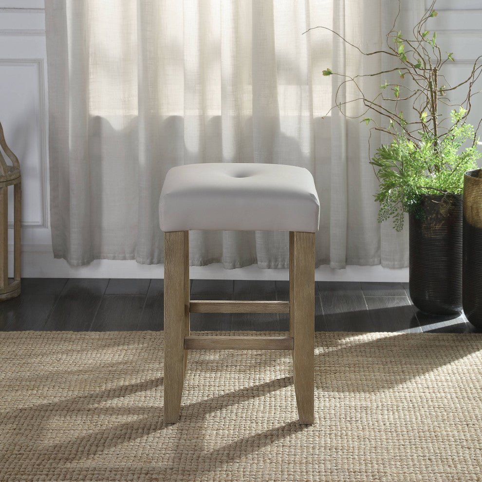 Charnell Counter Height Stool, Set-2, Gary PU and Oak Finish