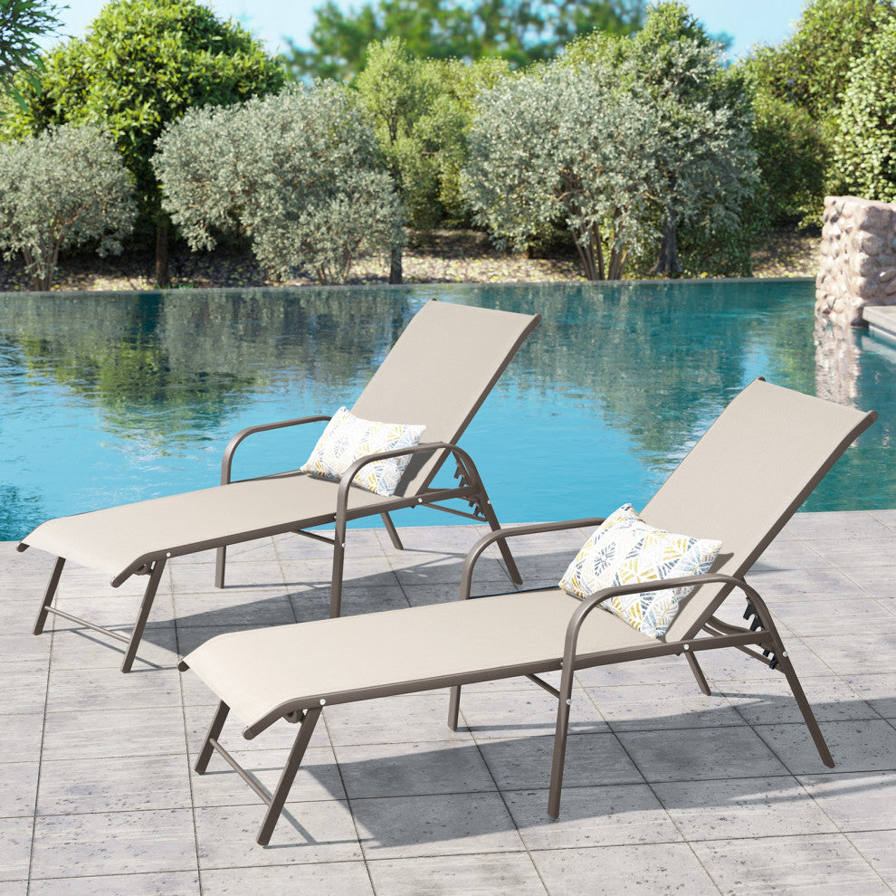 Aluminum Chaise Lounge Chair, Adjustable Outdoor Recliner, New Beige