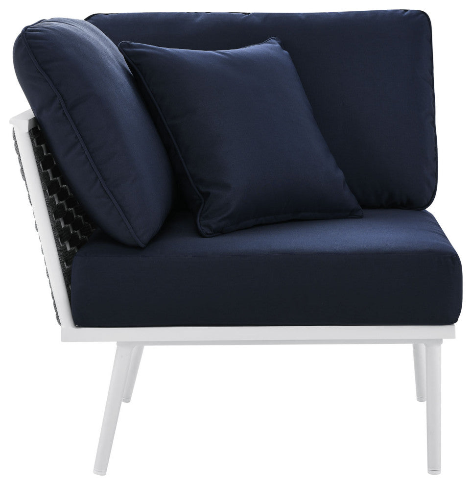 Outdoor Patio Aluminum Outdoor Patio Aluminum Small Sectional Sofa, White Navy