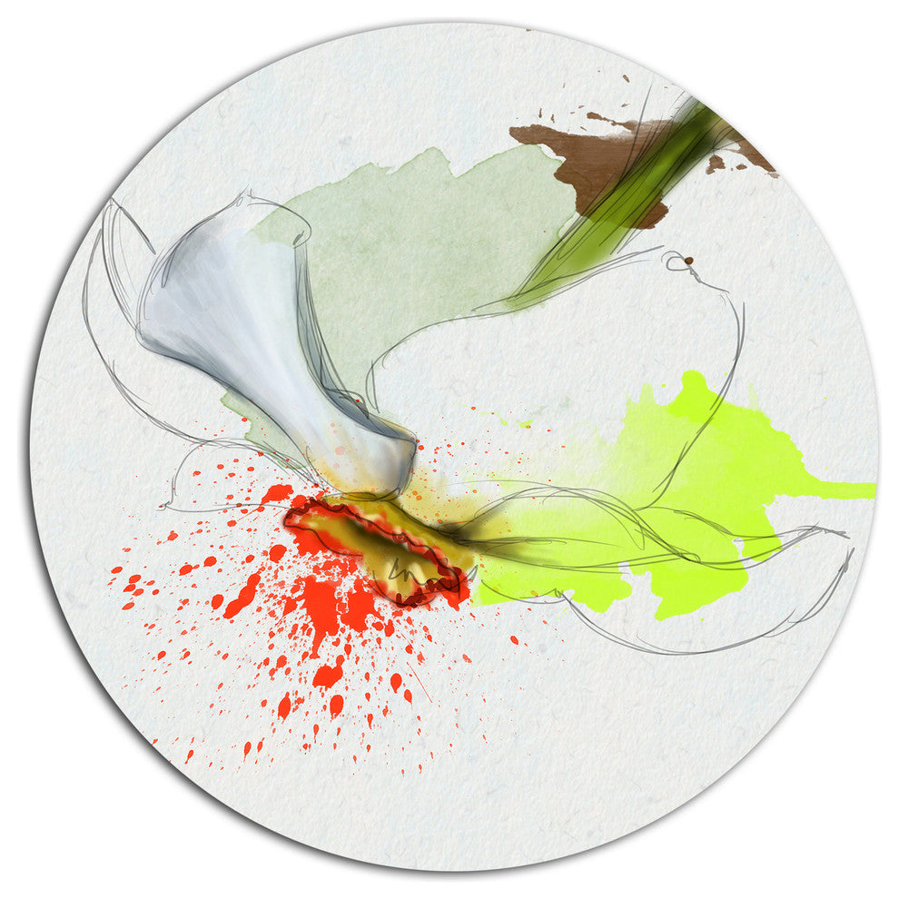 Narcissus Flower Sketch Watercolor, Modern Floral Round Wall Art, 11"