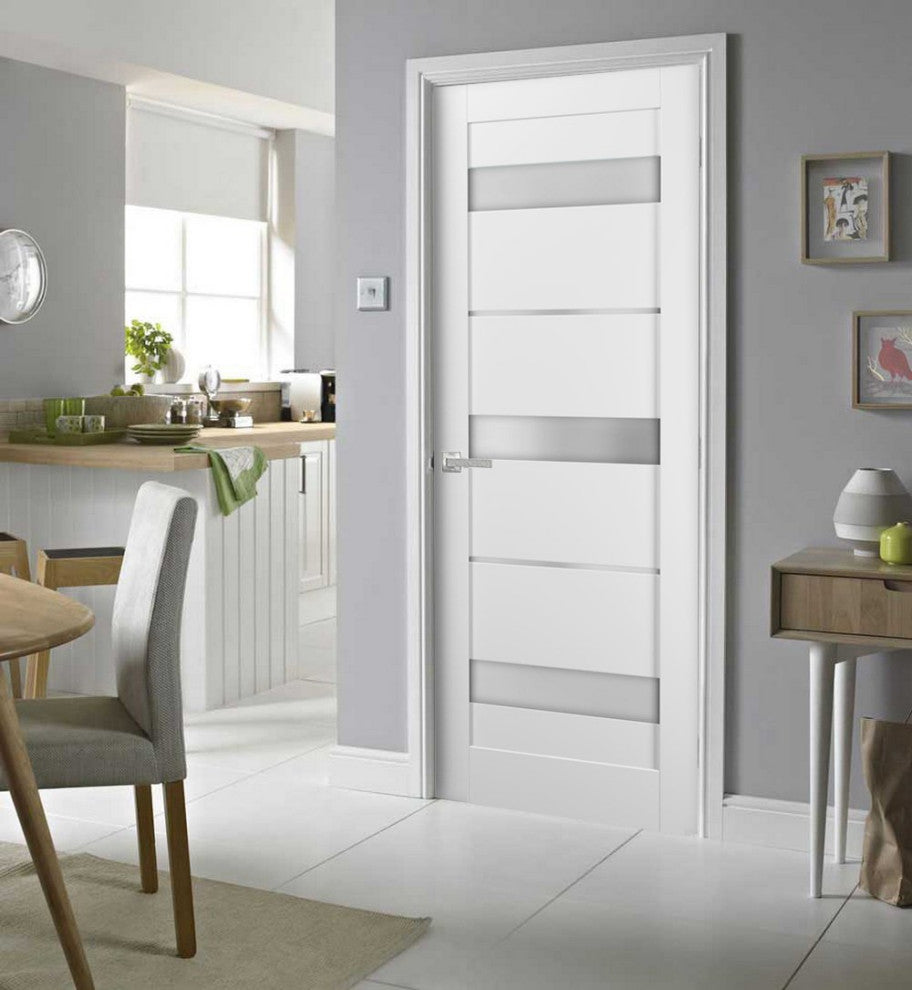 Door with Hardware |Quadro 4055 White Silk with Frosted Opaque Glass -30x96