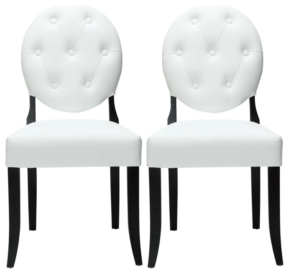 Modern White Button Dining Chairs Set of 2