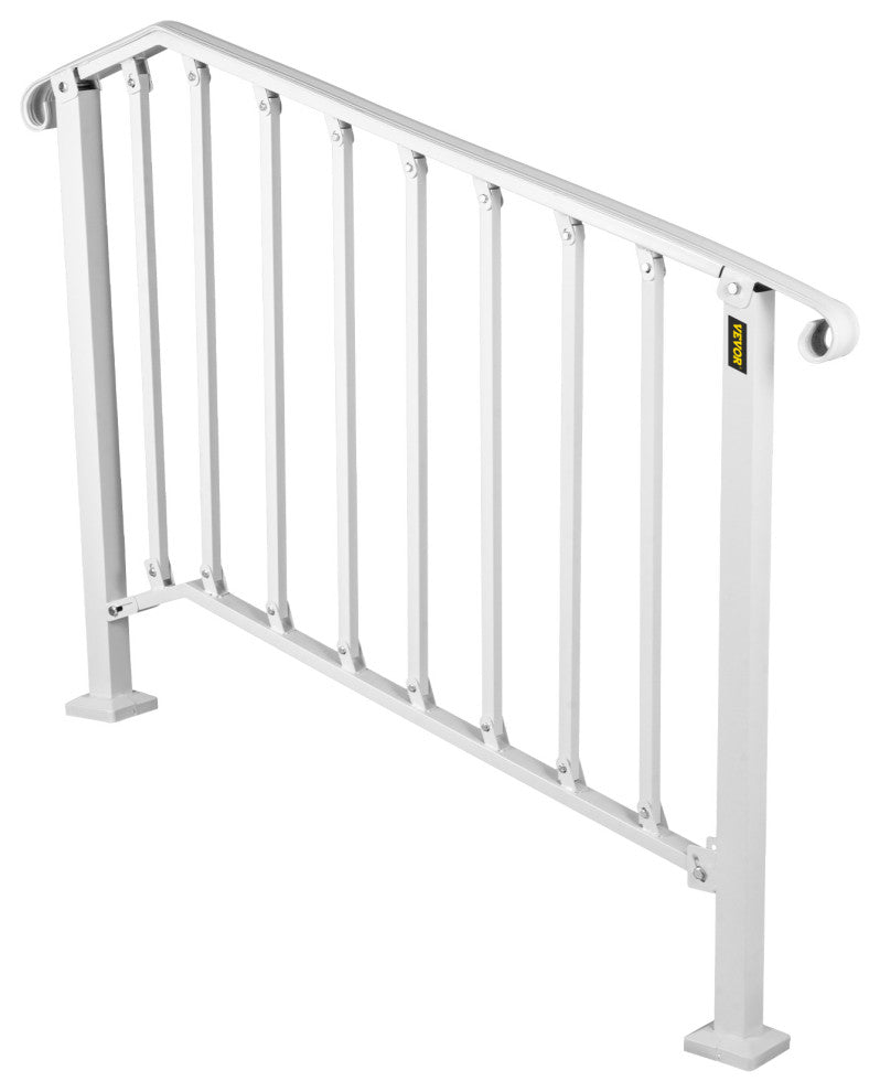 Wrought Iron Handrail Outdoor Stair Rail with Installation Kit, White, Fit 3-4 Steps