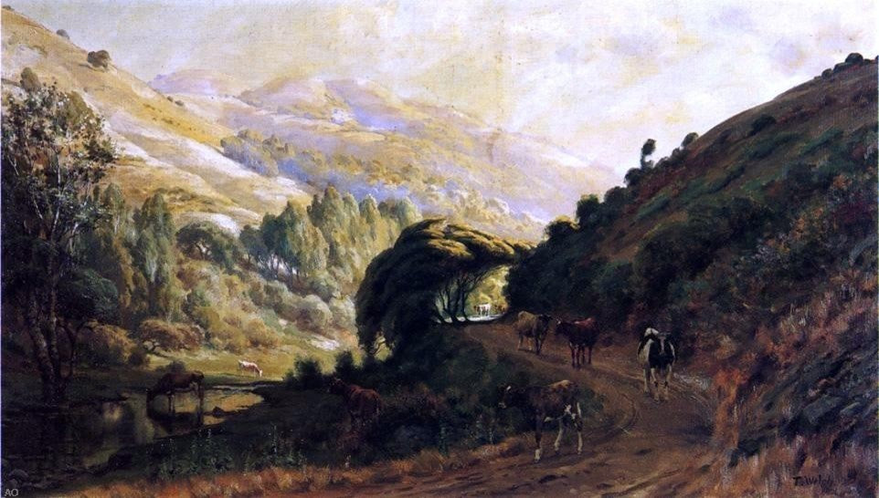 Thaddeus Welch Landscape with Cows, 15"x30" Gallery Wrapped Canvas Print