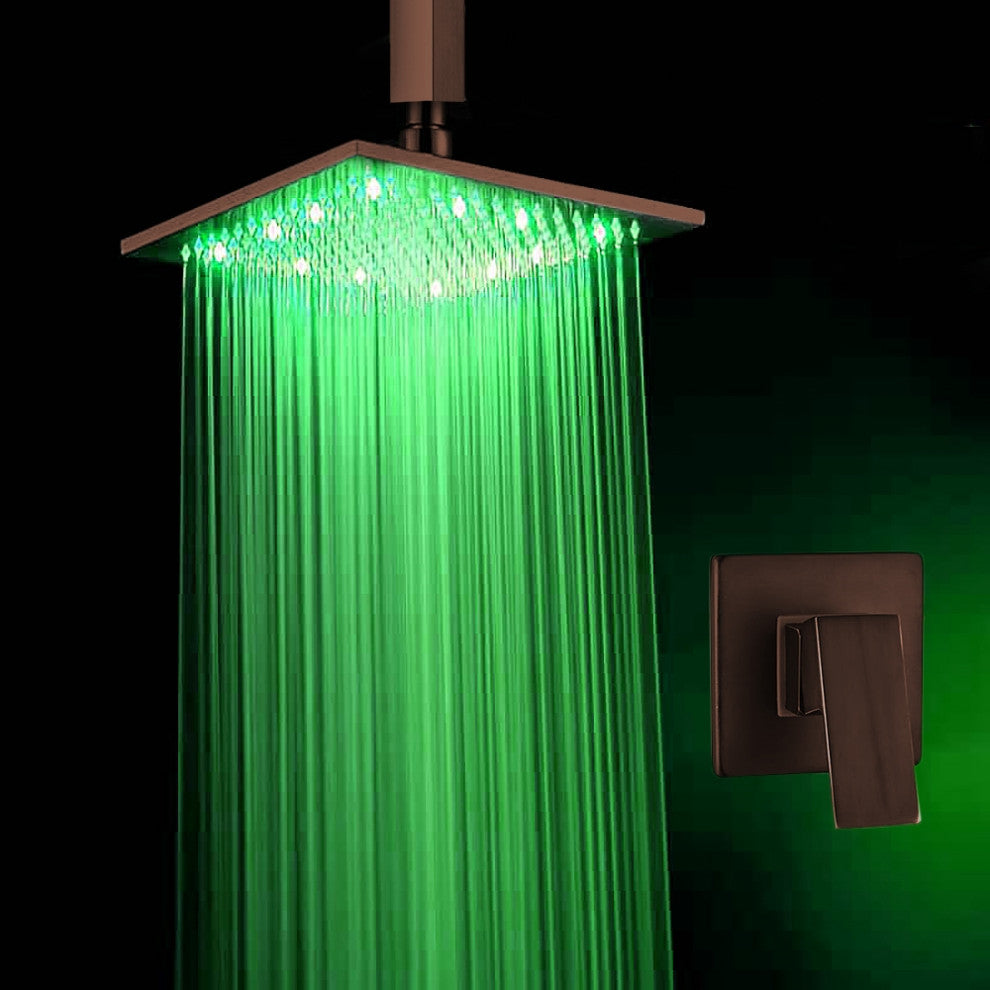 Fontana Bronze Square LED Rain Shower Head With Mixing Valve Controller, 12"