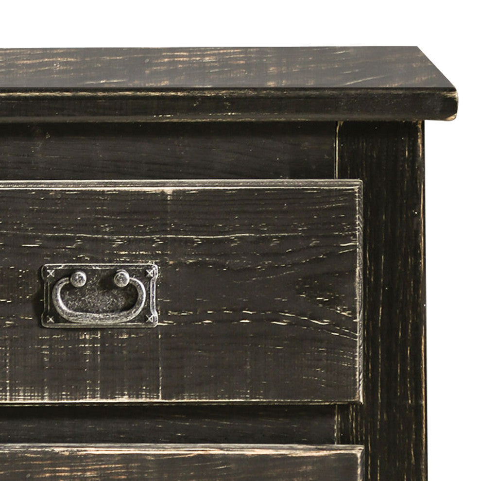 Plank Design 2 Drawer Wooden Nightstand with Bail Pulls, Black