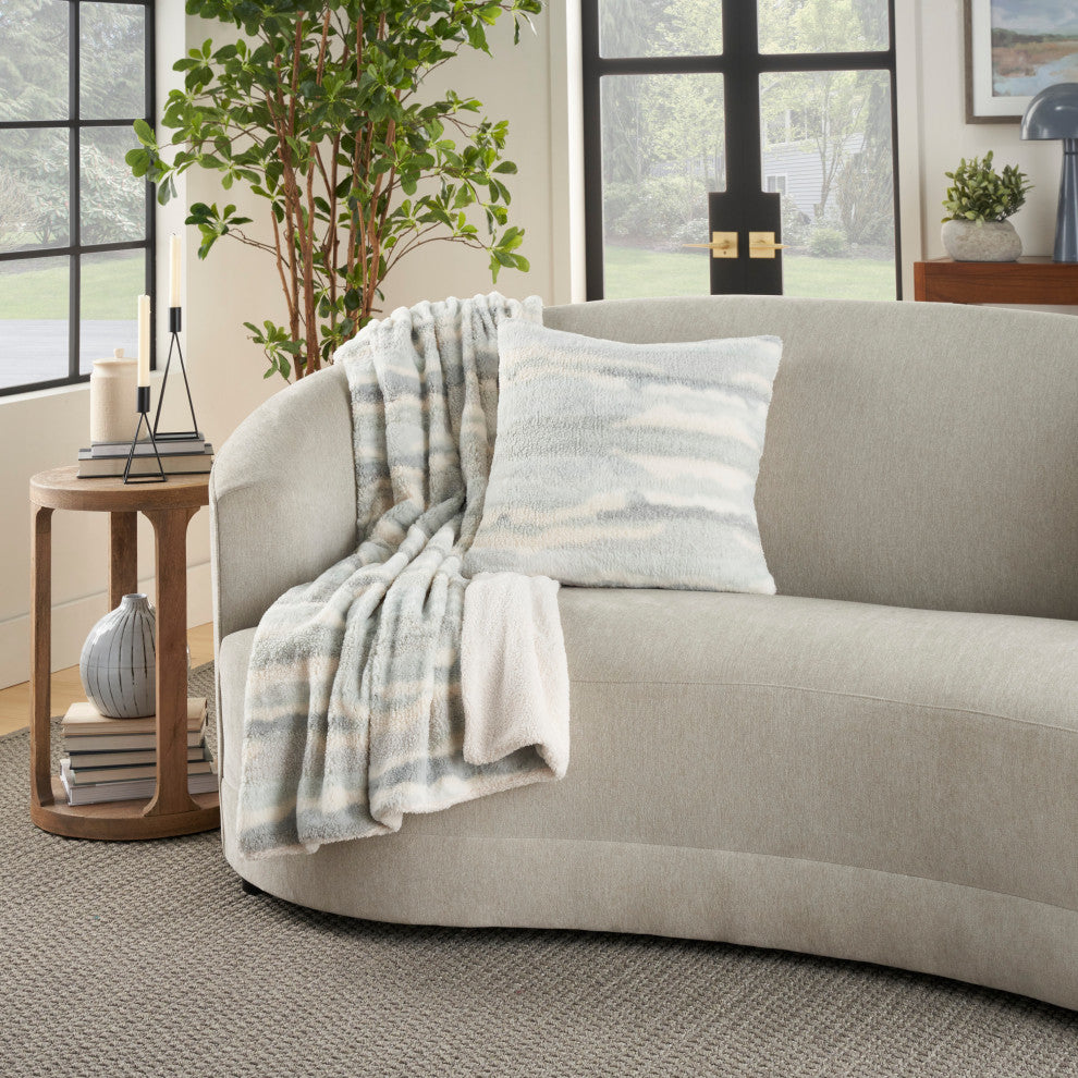 Nourison Home 50"x60" Mina Victory Faux Fur Jaquard Faux Fur Seafoam Throws