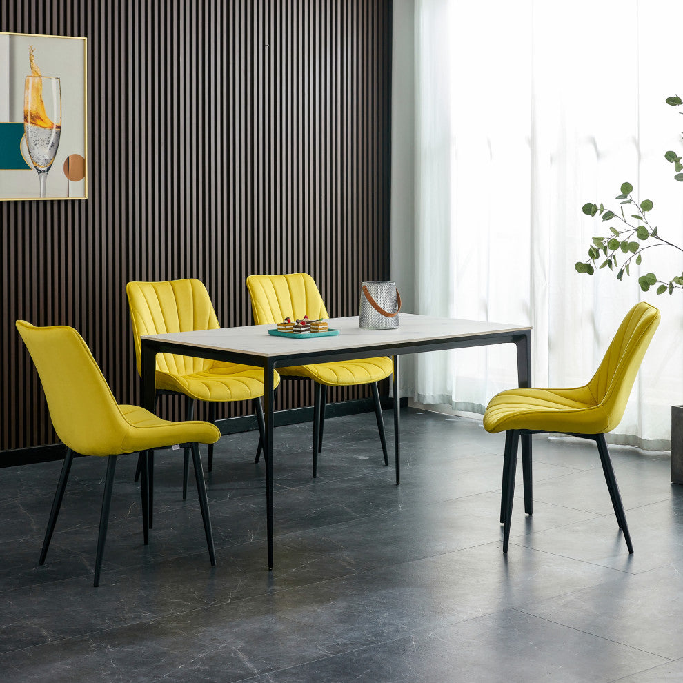 20 in.W Indoor Velvet 4 Dining Chairs with Cushions and Coated Legs, Yellow