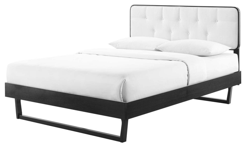 Platform Bed Frame, King Size, Wood, Black White, Modern Mid-Century, Bedroom