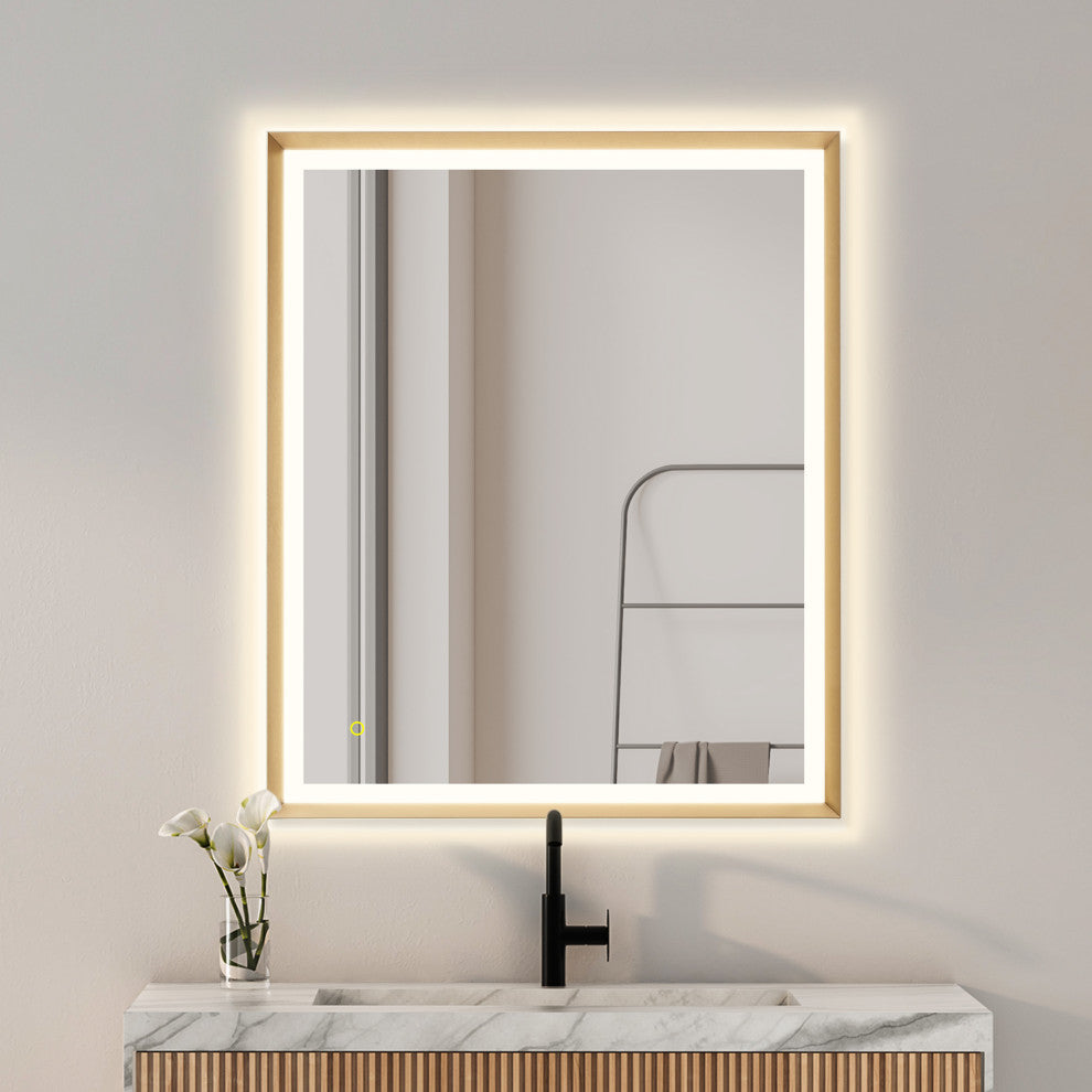 Apollo Anti-Fog Dimmable Vanity, LED Lighted Wall Mirror, Brushed Gold, 36"