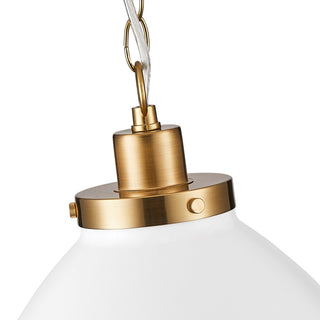 Modern Brushed Bronze Single Dome Pendant Lamp with White Metal Shade