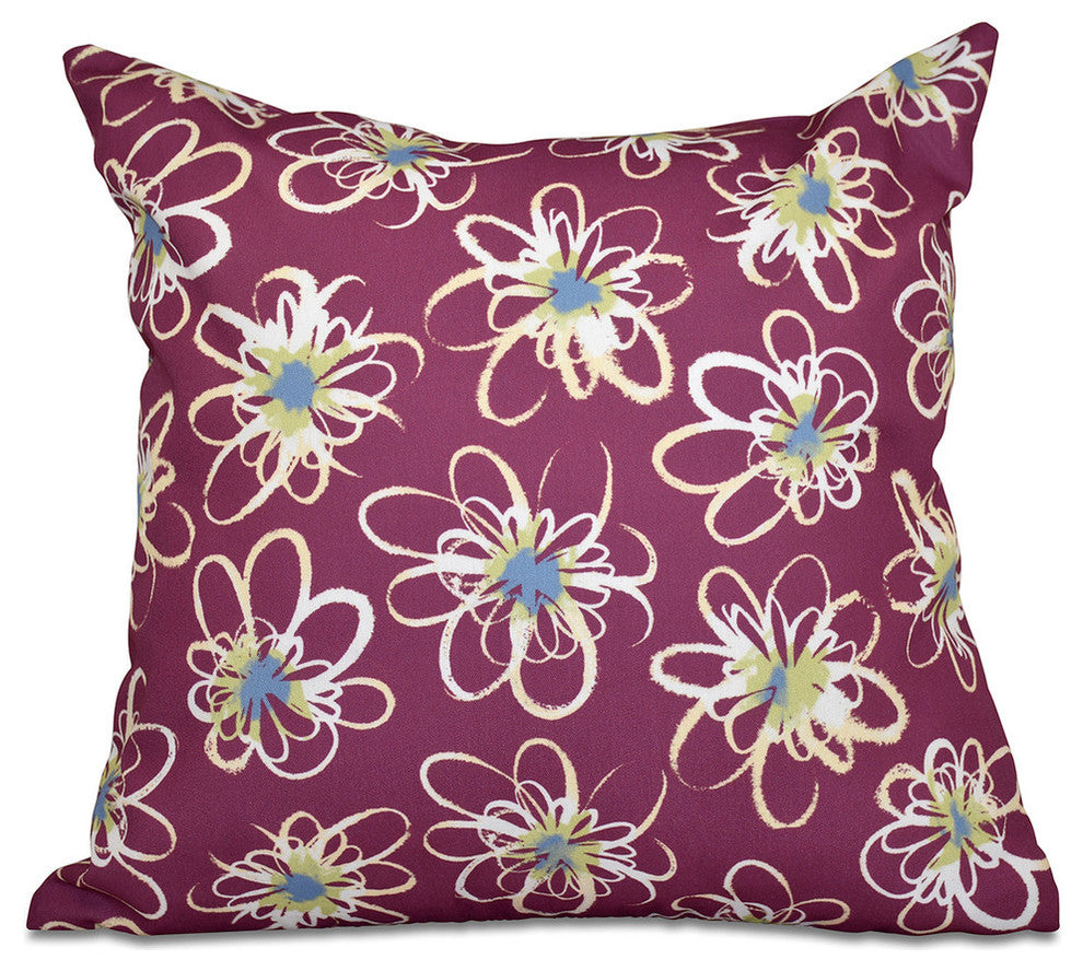 Penelope Floral, Geometric Print Pillow, Purple, 26"x26"