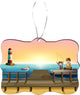 Boys fishing on sunset port Design Rectangle Christmas Tree Ornament
