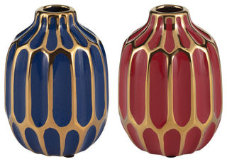 Ceramic Vase, 5"H, Set of 2, Navy/Red