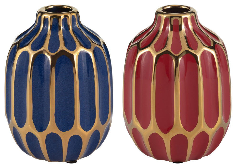 Ceramic Vase, 5"H, Set of 2, Navy/Red