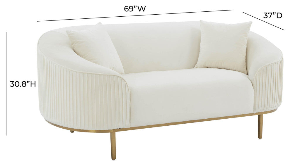 Michelle Cream Velvet Pleated Loveseat