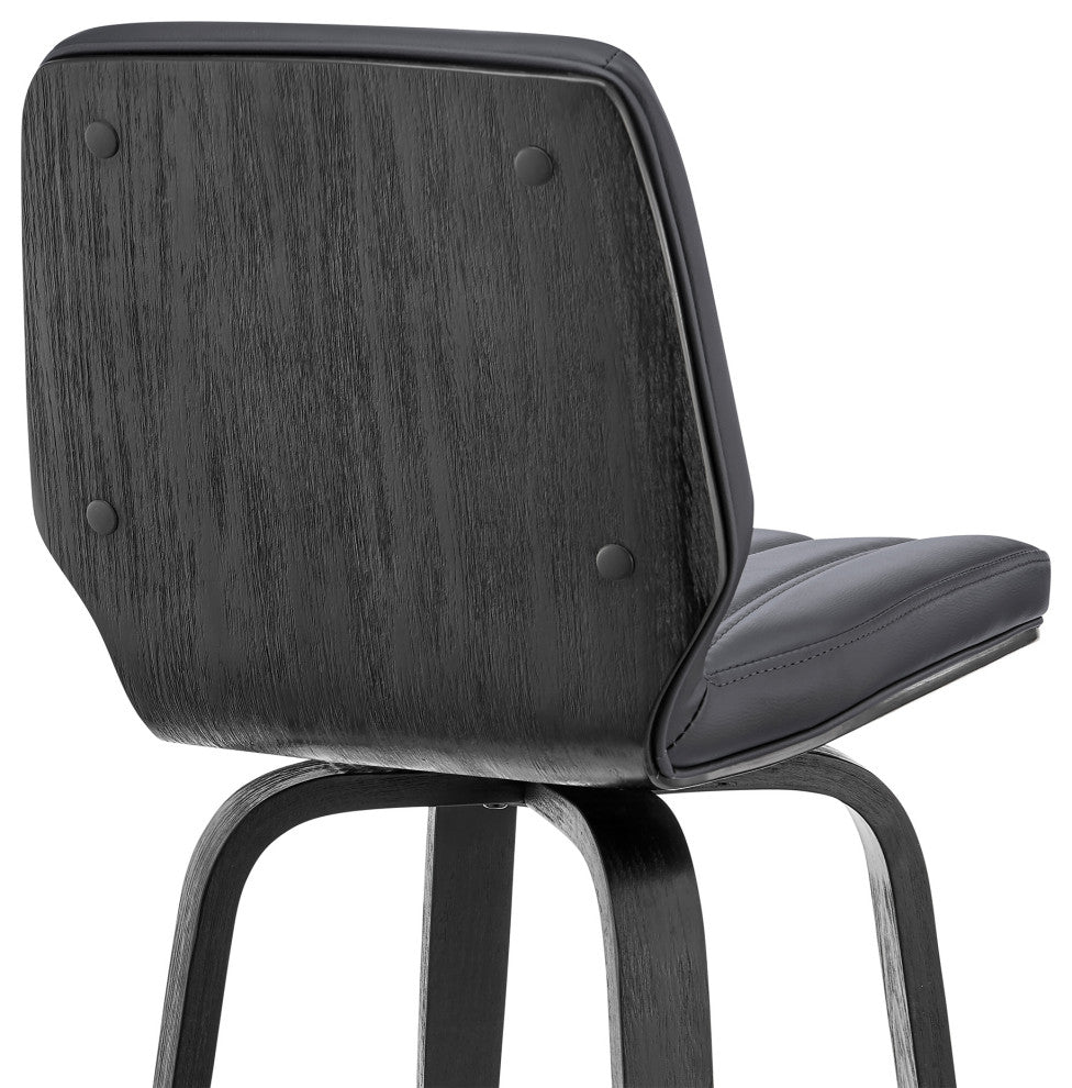 Renee 30" Swivel Grey Faux Leather and Black Wood Bar Stool
