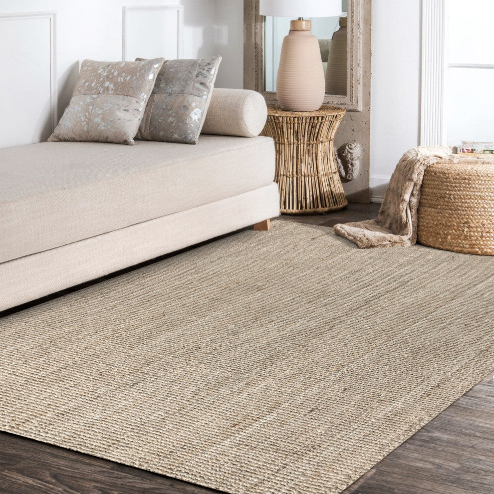 Pata Hand Woven Area Rug, Light Ivory, 8 X 10