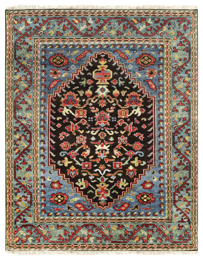 EORC Green Hand Knotted Wool Knot Rug, 8'10x12'