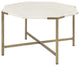 33" White and Gold Genuine Marble and Metal Hexagon Coffee Table